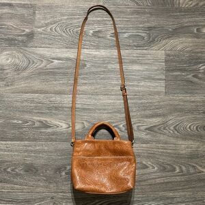Leather Embossed Scroll Cognac Bag Crossbody Adjustable Unique Gift Handmade Tan